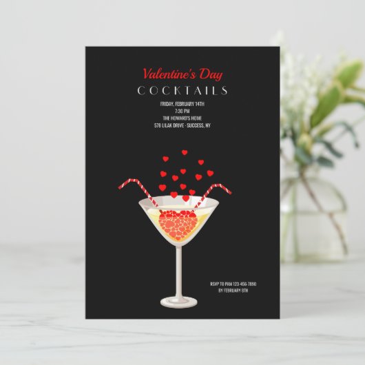 Uitnodiging van de Cocktails-partij van valentijns (Staand voorkant)