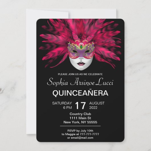 uitnodiging van de Colorful Masquerade Quinceañera (Voorkant)
