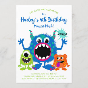 uitnodiging van de Colorful Monsters Birthday Part