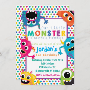 uitnodiging van de Colorful Monsters Birthday Part