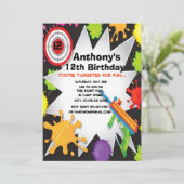 uitnodiging van de Colorful Paintball Birthday Par (Staand voorkant)