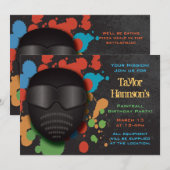 uitnodiging van de Colorful Paintball Birthday Par (Voorkant / Achterkant)
