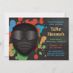 uitnodiging van de Colorful Paintball Birthday Par