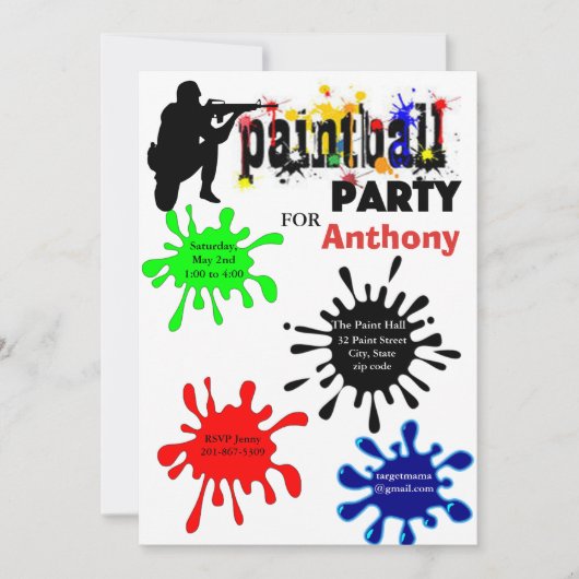 uitnodiging van de Colorful Paintball Birthday Par (Voorkant)