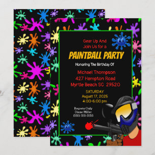 uitnodiging van de Colorful Paintball Birthday Par