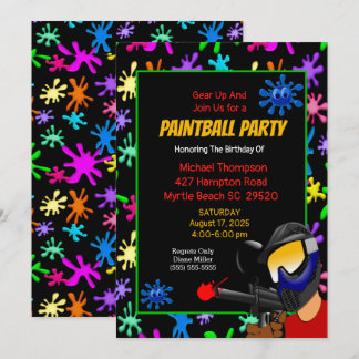 uitnodiging van de Colorful Paintball Birthday Par
