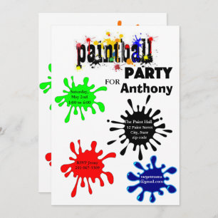 uitnodiging van de Colorful Paintball Birthday Par