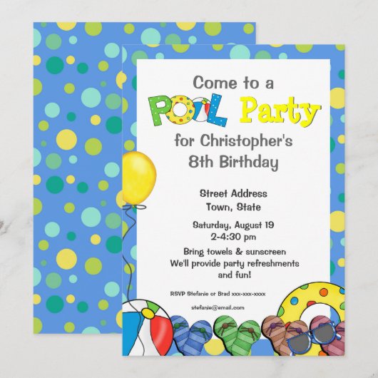 Uitnodiging van de Colorful Pool van kinderen (Voorkant / Achterkant)