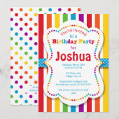 uitnodiging van de Colorful Rainbow Birthday Party (Voorkant / Achterkant)