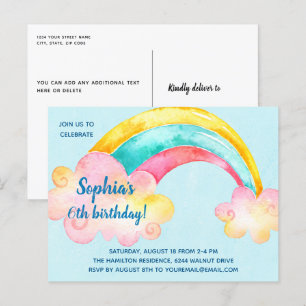 uitnodiging van de Colorful Rainbow Birthday Party