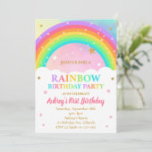 uitnodiging van de Colorful Rainbow Birthday Party (Staand voorkant)
