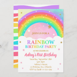 uitnodiging van de Colorful Rainbow Birthday Party