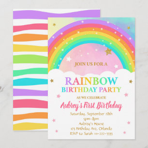 uitnodiging van de Colorful Rainbow Birthday Party