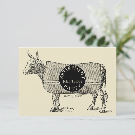 Uitnodiging van de  Cow Blanket Retirement Party 1 (Staand voorkant)