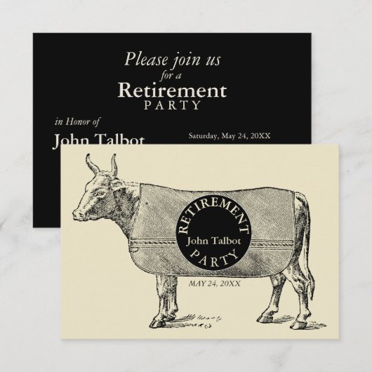 Uitnodiging van de  Cow Blanket Retirement Party 1 (Voorkant / Achterkant)