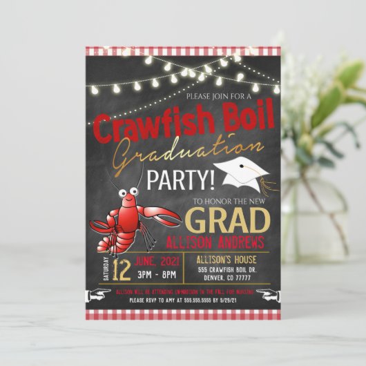Uitnodiging van de Crawfish Boil Graduy Party (Staand voorkant)