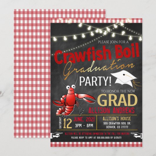 Uitnodiging van de Crawfish Boil Graduy Party (Voorkant / Achterkant)