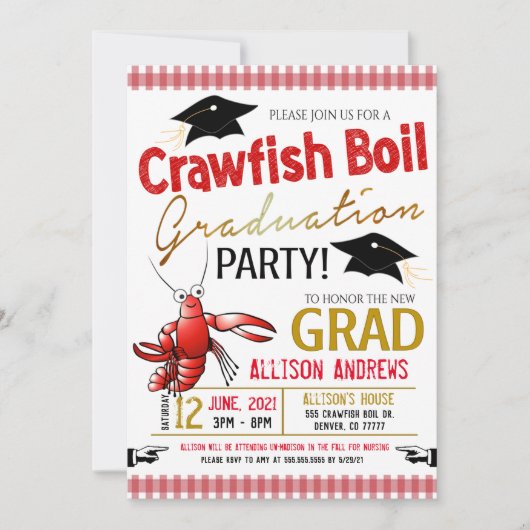 Uitnodiging van de Crawfish Boil Graduy Party (Voorkant)