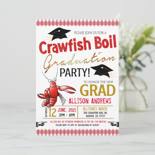 Uitnodiging van de Crawfish Boil Graduy Party (Staand voorkant)