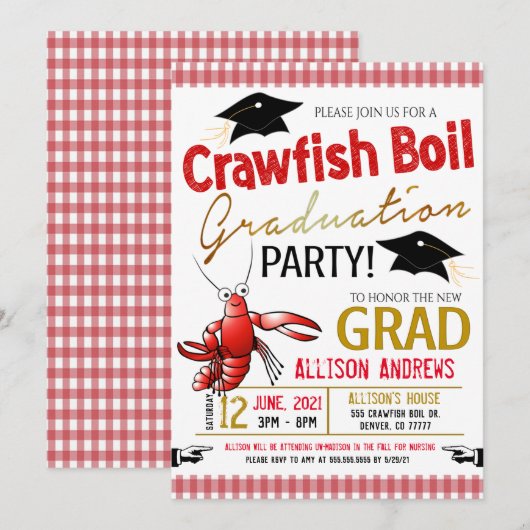 Uitnodiging van de Crawfish Boil Graduy Party (Voorkant / Achterkant)