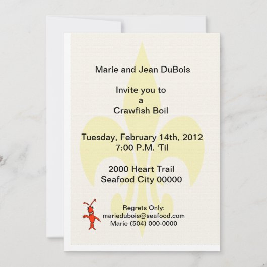 Uitnodiging van de Crawfish Boil Party (Achterkant)