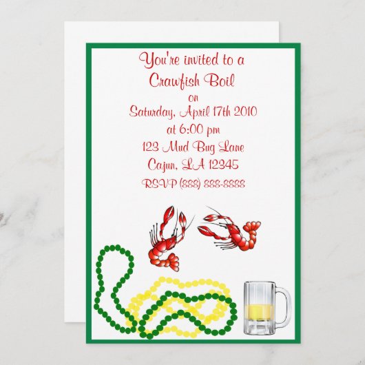 Uitnodiging van de Crawfish Boil Party (Voorkant / Achterkant)