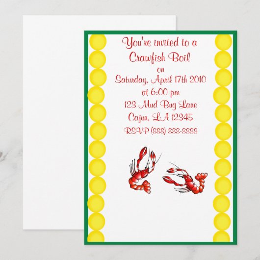 Uitnodiging van de Crawfish Boil Party (Voorkant / Achterkant)