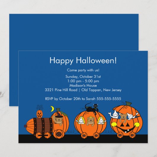 Uitnodiging van de Cute Halloween Train Party voor (Voorkant / Achterkant)