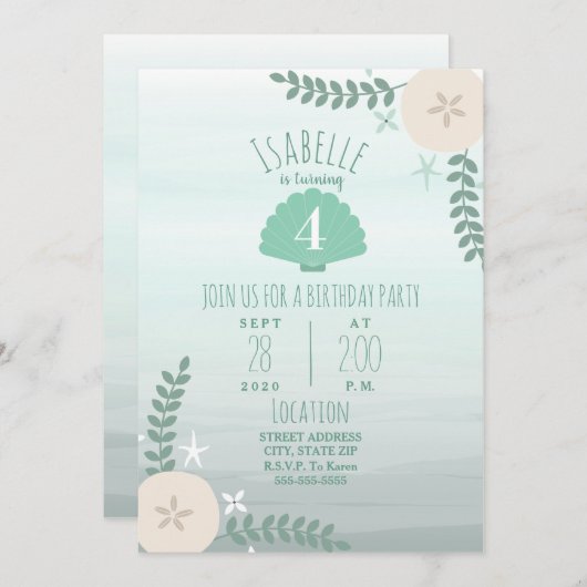 Uitnodiging van de Dag van de Beach van Seashell (Voorkant / Achterkant)