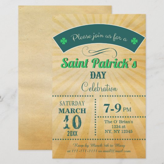 Uitnodiging van de de dag van de Retro St Patricks (Voorkant / Achterkant)