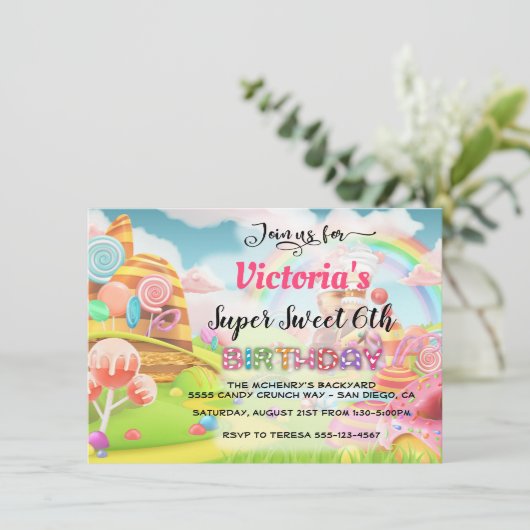 uitnodiging van de deelstaat Snoep Birthday Party (Staand voorkant)