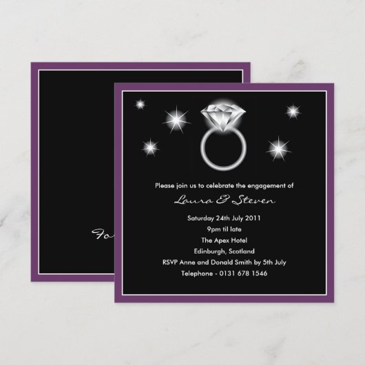 Uitnodiging van de Diamond Ring Engagement Party - (Voorkant / Achterkant)