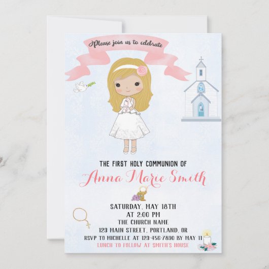 Uitnodiging van de eerste Heilige Communie (Voorkant)