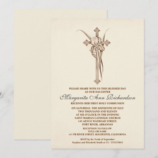 Uitnodiging van de eerste Heilige Communie - elega (Voorkant / Achterkant)