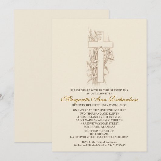 Uitnodiging van de eerste Heilige Communie - elega (Voorkant / Achterkant)