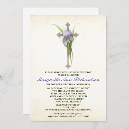 Uitnodiging van de eerste Heilige Communie - elega (Voorkant / Achterkant)