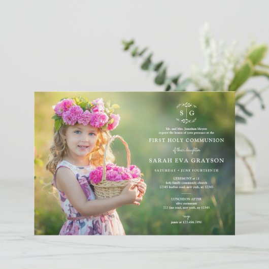 Uitnodiging van de Eerste Heilige Communie om Init (Staand voorkant)