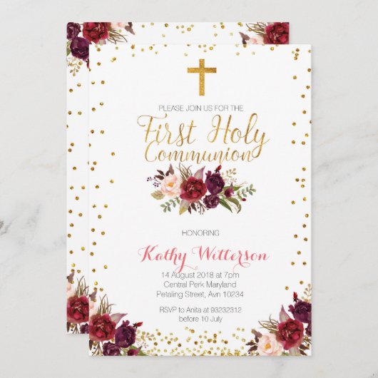 Uitnodiging van de eerste Heilige Communie van Ele (Voorkant / Achterkant)