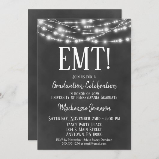 Uitnodiging van de EMT-GraduPartij van Chalkboard (Voorkant / Achterkant)