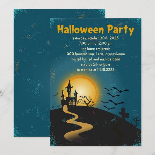 Uitnodiging van de Enchanted House Halloween Party (Voorkant / Achterkant)