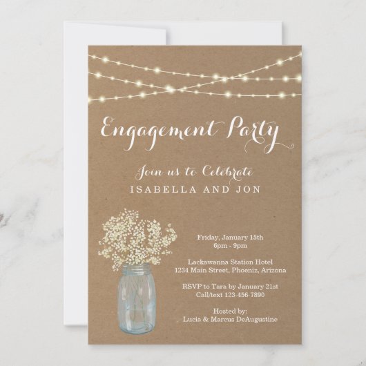 Uitnodiging van de Engagement Party - Rustic Kraft (Voorkant)