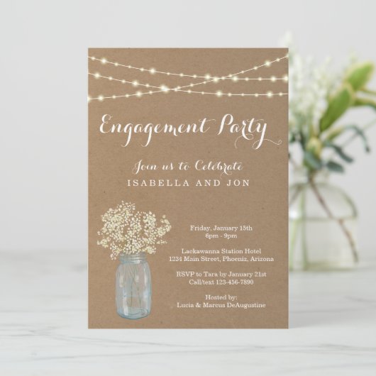 Uitnodiging van de Engagement Party - Rustic Kraft (Staand voorkant)
