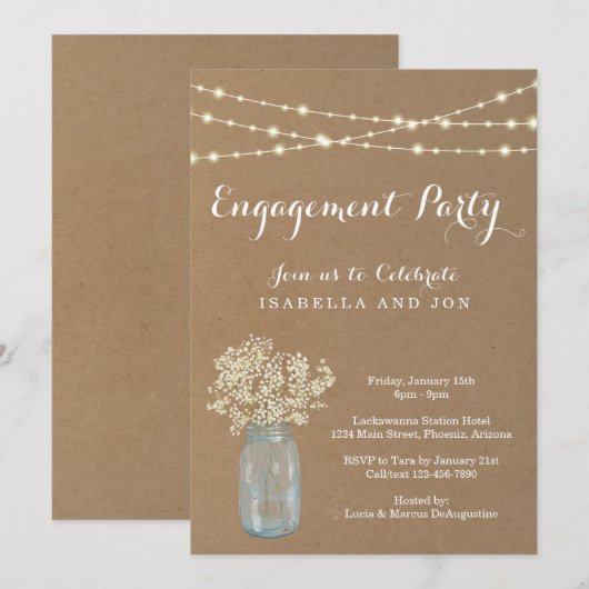 Uitnodiging van de Engagement Party - Rustic Kraft (Voorkant / Achterkant)