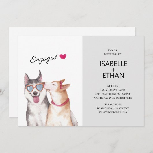 Uitnodiging van de Engagement Party, Siberian Husk (Voorkant / Achterkant)