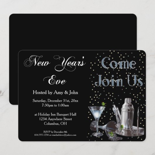 Uitnodiging van de Eve Cocktail Party in het nieuw (Voorkant / Achterkant)