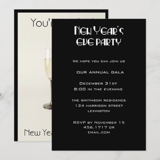 Uitnodiging van de Eve Party van Champagne Glasses (Voorkant / Achterkant)