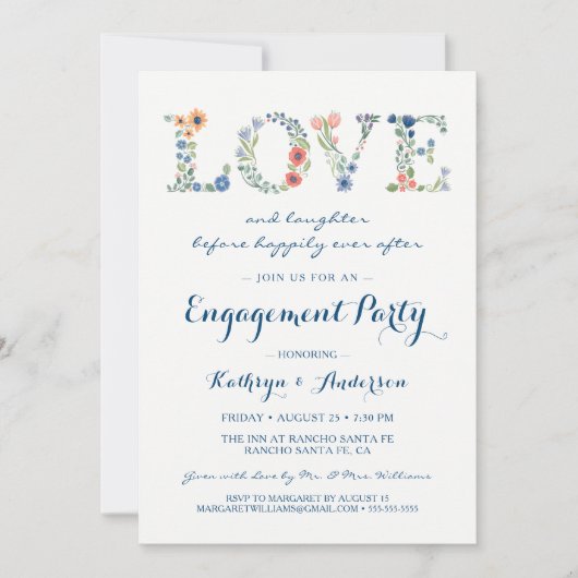 Uitnodiging van de Floral Love Engagement Party (Voorkant)