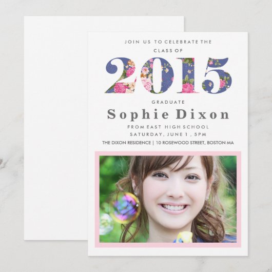 Uitnodiging van de Floral Year Graduation Party (Voorkant / Achterkant)