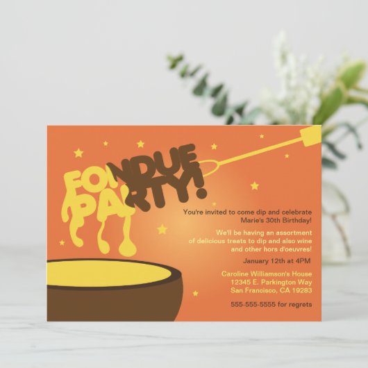Uitnodiging van de Fondue Party - Kaas (Staand voorkant)
