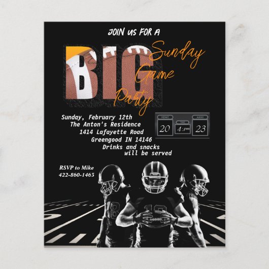 Uitnodiging van de football flyer (Voorkant)